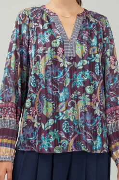 Current Air Lurex Floral Blouse PLUMMLT Discount