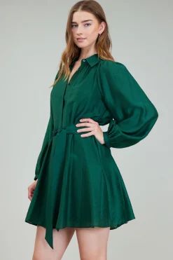 Current Air Lustrous Belted Mini Dress JEWELGREEN New