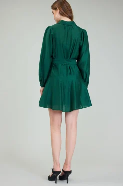 Current Air Lustrous Belted Mini Dress JEWELGREEN New