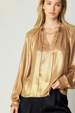 Current Air Lustrous Cuffed Blouse GOLD Fashion