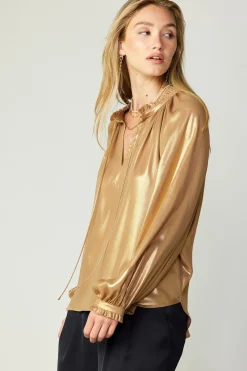 Current Air Lustrous Cuffed Blouse GOLD Fashion