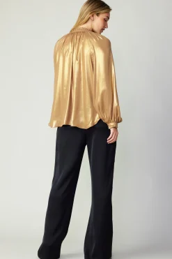 Current Air Lustrous Cuffed Blouse GOLD Fashion