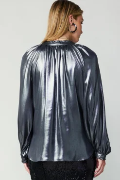 Current Air Lustrous Cuffed Blouse GUNMETAL Discount