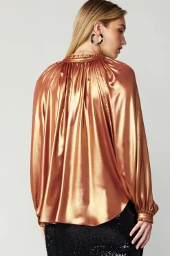 Current Air Lustrous Cuffed Blouse RUST Sale