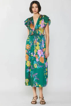 Current Air Mara Floral Pleated Midi Dress GREENFLORAL Outlet