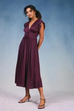 Current Air Mara Pleated Maxi Dress BURGUNDY Discount