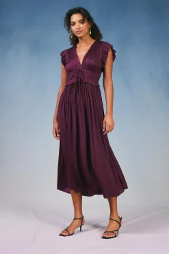 Current Air Mara Pleated Maxi Dress BURGUNDY Discount