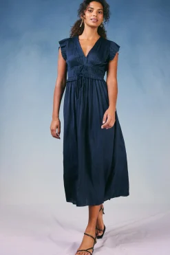 Current Air Mara Pleated Maxi Dress DARKNAVY Best