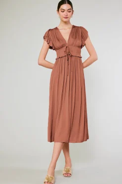 Current Air Mara Pleated Maxi Dress CARAMEL Online
