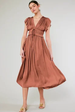 Current Air Mara Pleated Maxi Dress CARAMEL Online