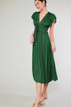 Current Air Mara Pleated Maxi Dress FORESTGREEN Clearance