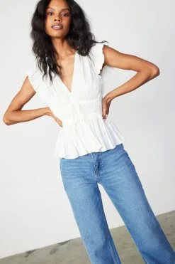 Current Air Mara Pleated Sleeveless Blouse OFFWHITE Discount