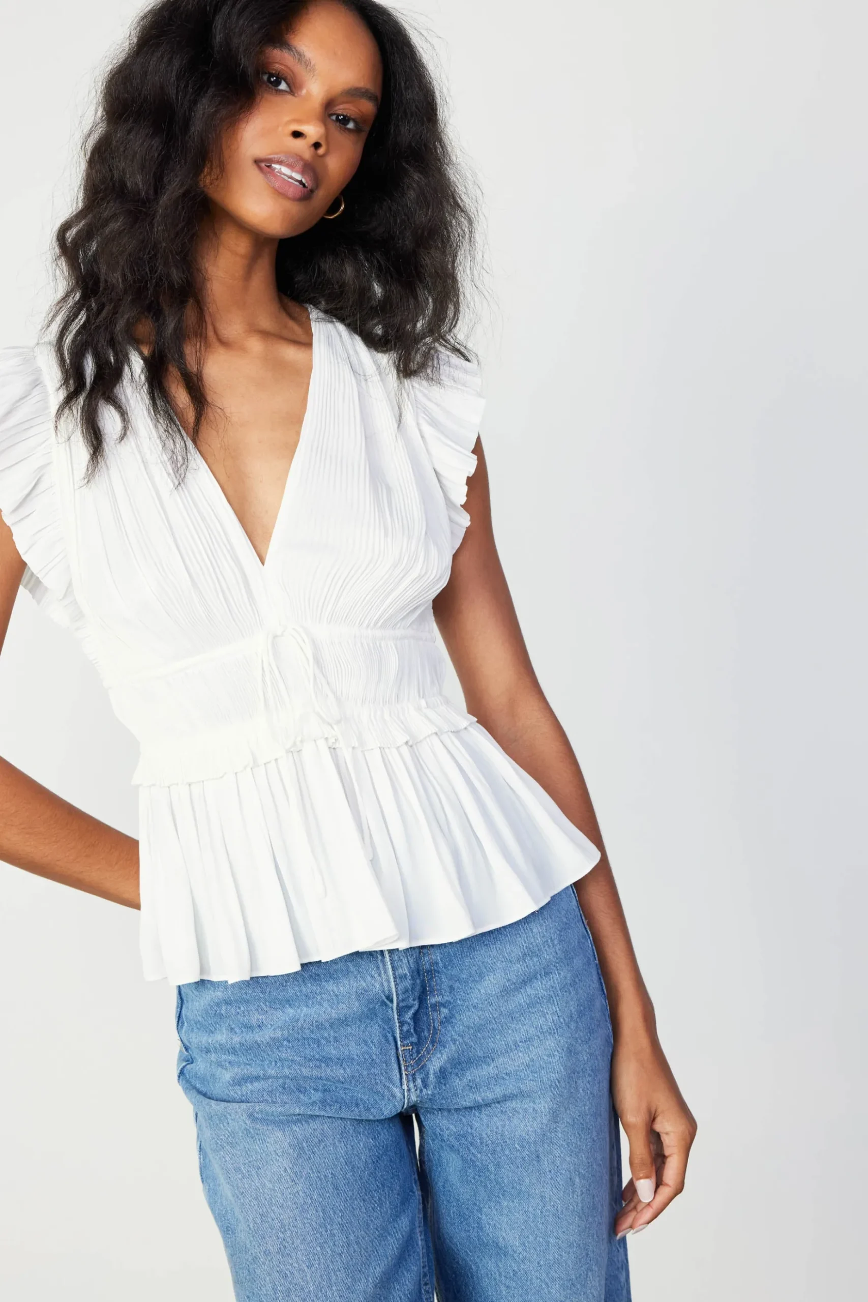 Current Air Mara Pleated Sleeveless Blouse OFFWHITE Discount