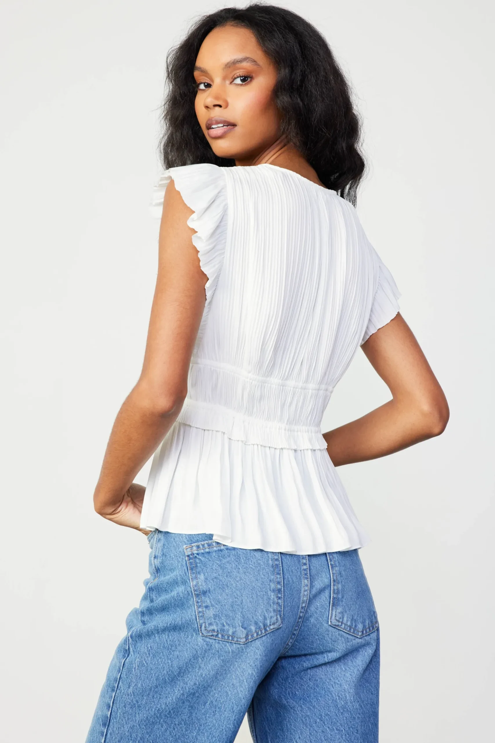 Current Air Mara Pleated Sleeveless Blouse OFFWHITE Discount