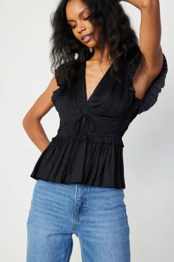 Current Air Mara Pleated Sleeveless Blouse BLACK Hot