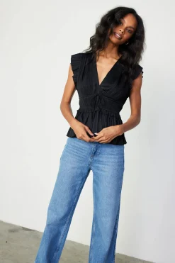 Current Air Mara Pleated Sleeveless Blouse BLACK Hot