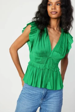 Current Air Mara Pleated Sleeveless Blouse DEEPSPRINGGREEN Discount