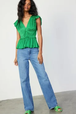 Current Air Mara Pleated Sleeveless Blouse DEEPSPRINGGREEN Discount