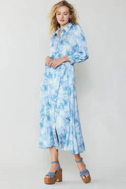 Current Air Marbled Motif Buttondown Dress BLUEMULTI Fashion