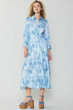 Current Air Marbled Motif Buttondown Dress BLUEMULTI Fashion