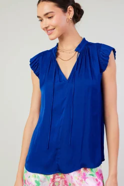 Current Air Margot Pleated Blouse COBALT Discount