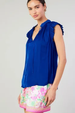 Current Air Margot Pleated Blouse COBALT Discount