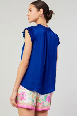 Current Air Margot Pleated Blouse COBALT Discount