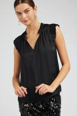 Current Air Margot Pleated Sleeve Blouse BLACK Fashion