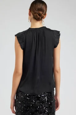 Current Air Margot Pleated Sleeve Blouse BLACK Fashion