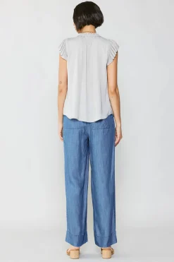 Current Air Margot Pleated Sleeve Blouse GREY Clearance