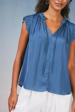 Current Air Margot Pleated Sleeve Blouse DARKDUSTYBLUE Clearance