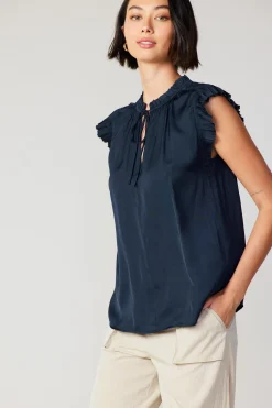 Current Air Margot Pleated Sleeve Blouse DARKNAVY New