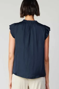 Current Air Margot Pleated Sleeve Blouse DARKNAVY New