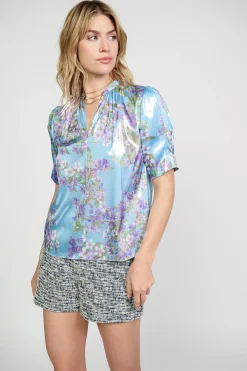 Current Air Metallic Botanical Print Top BLUEPURPLEMLT Best