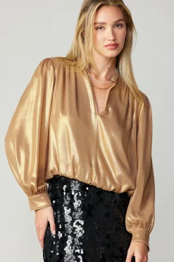 Current Air Metallic Bubble Hem Blouse GOLD Clearance