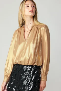 Current Air Metallic Bubble Hem Blouse GOLD Clearance