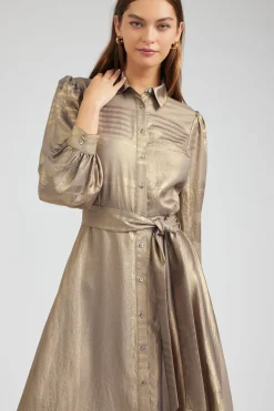 Current Air Metallic Buttondown Dress GOLD Best