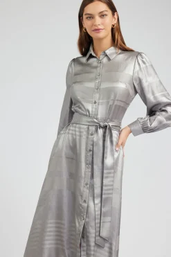 Current Air Metallic Buttondown Dress SILVER Hot