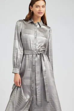 Current Air Metallic Buttondown Dress SILVER Hot