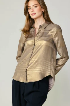 Current Air Metallic Buttonup Shirt GOLD New