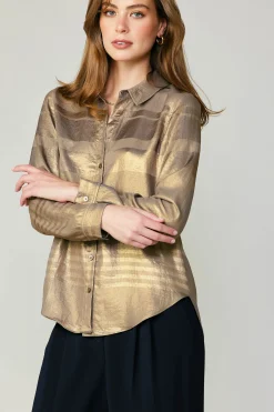 Current Air Metallic Buttonup Shirt GOLD New