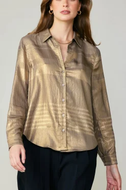 Current Air Metallic Buttonup Shirt GOLD New