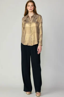 Current Air Metallic Buttonup Shirt GOLD New