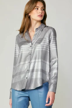 Current Air Metallic Buttonup Shirt SILVER New