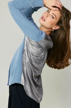 Current Air Metallic Contrast Cardigan BLUE Sale