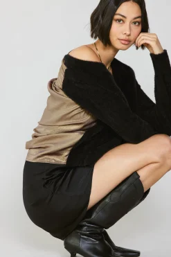 Current Air Metallic Contrast Cardigan GOLD-BLACK Hot
