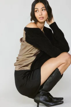 Current Air Metallic Contrast Cardigan GOLD-BLACK Hot