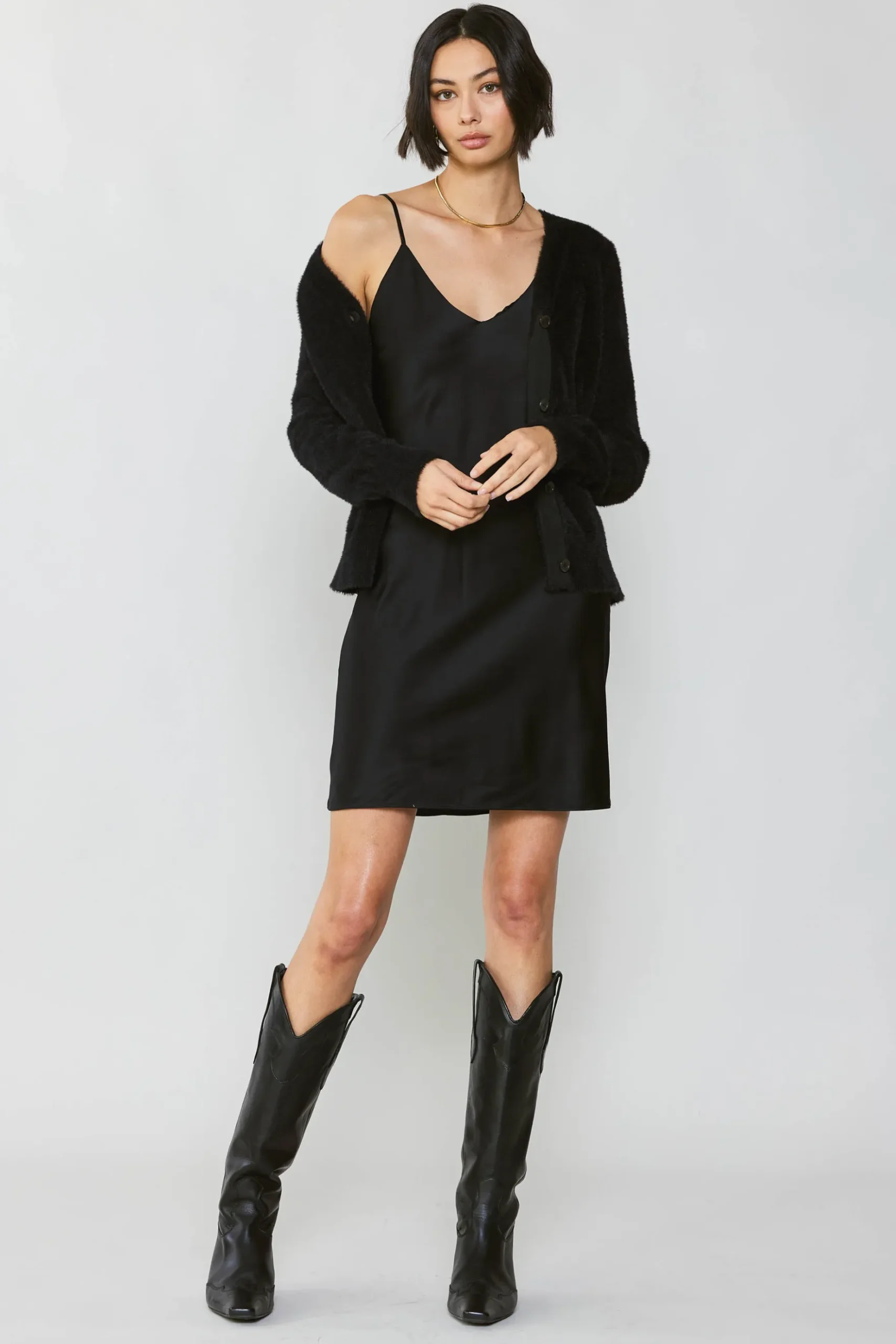Current Air Metallic Contrast Cardigan GOLD-BLACK Hot