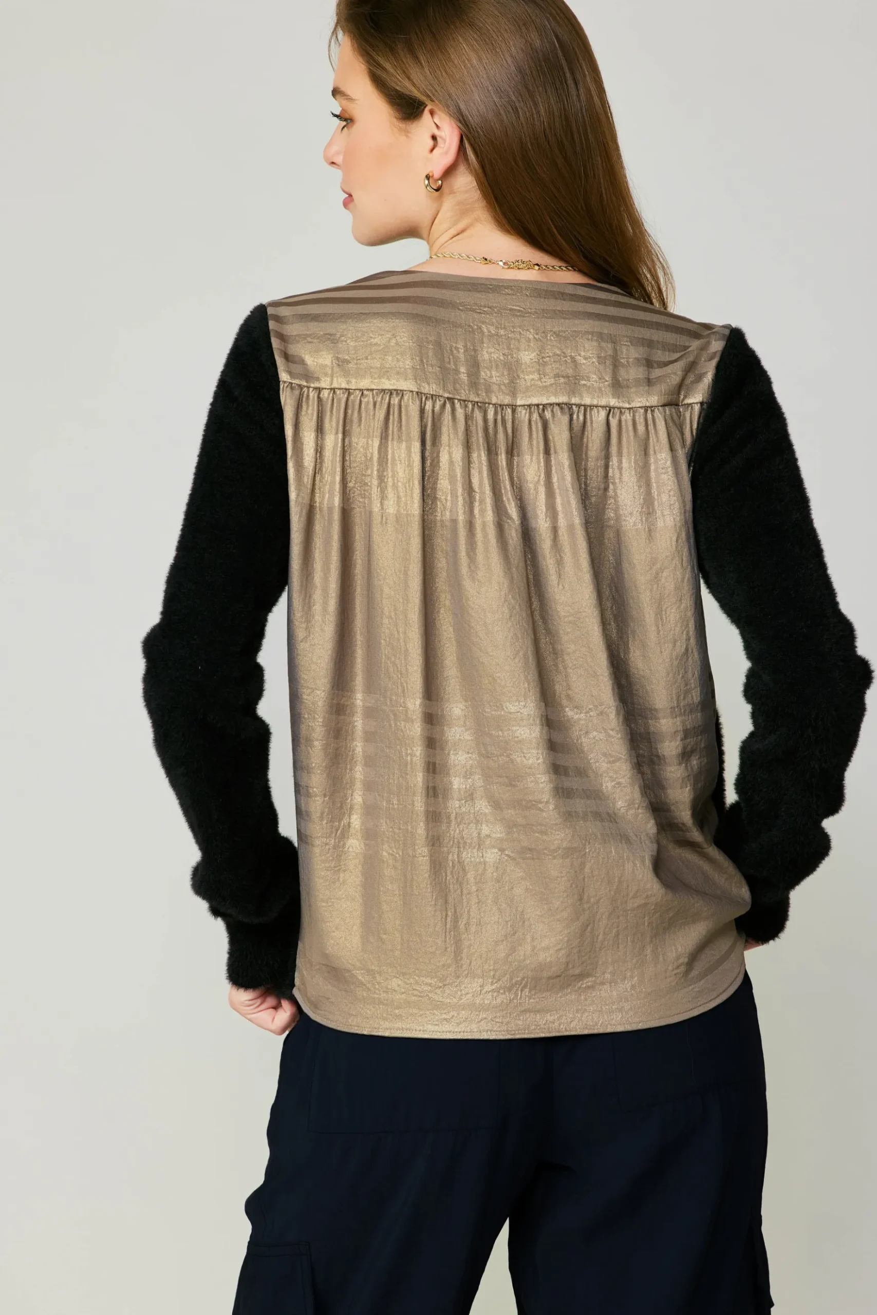 Current Air Metallic Contrast Cardigan GOLD-BLACK Hot