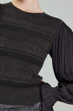 Current Air Metallic Contrast Sweater Top DARKBRONZE Outlet